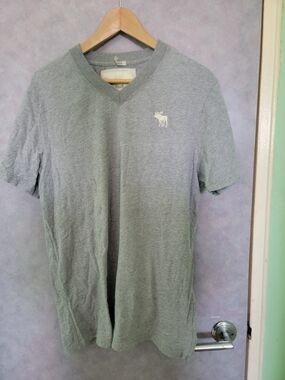 Abercrombie & Fitch Light Gray V‑Neck Logo Tee